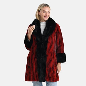 La Marey Burgundy Luxe Faux Fur Trench Jacket -S/M