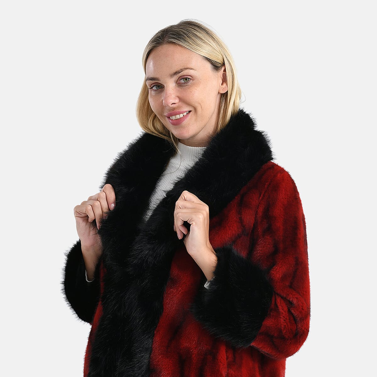 La Marey Burgundy Luxe Faux Fur Trench Jacket -S/M image number 5
