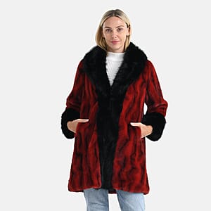 La Marey Burgundy Luxe Faux Fur Trench Jacket -L/XL