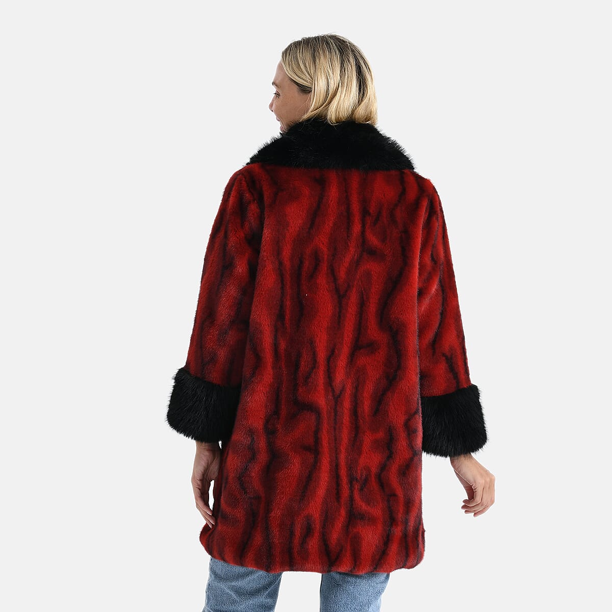 La Marey Burgundy Luxe Faux Fur Trench Jacket -L/XL image number 1