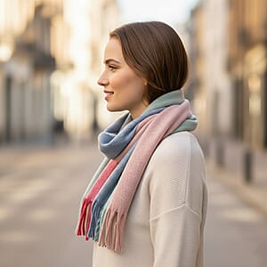 Tamsy Blue with Multi Color Scarf with Fringes