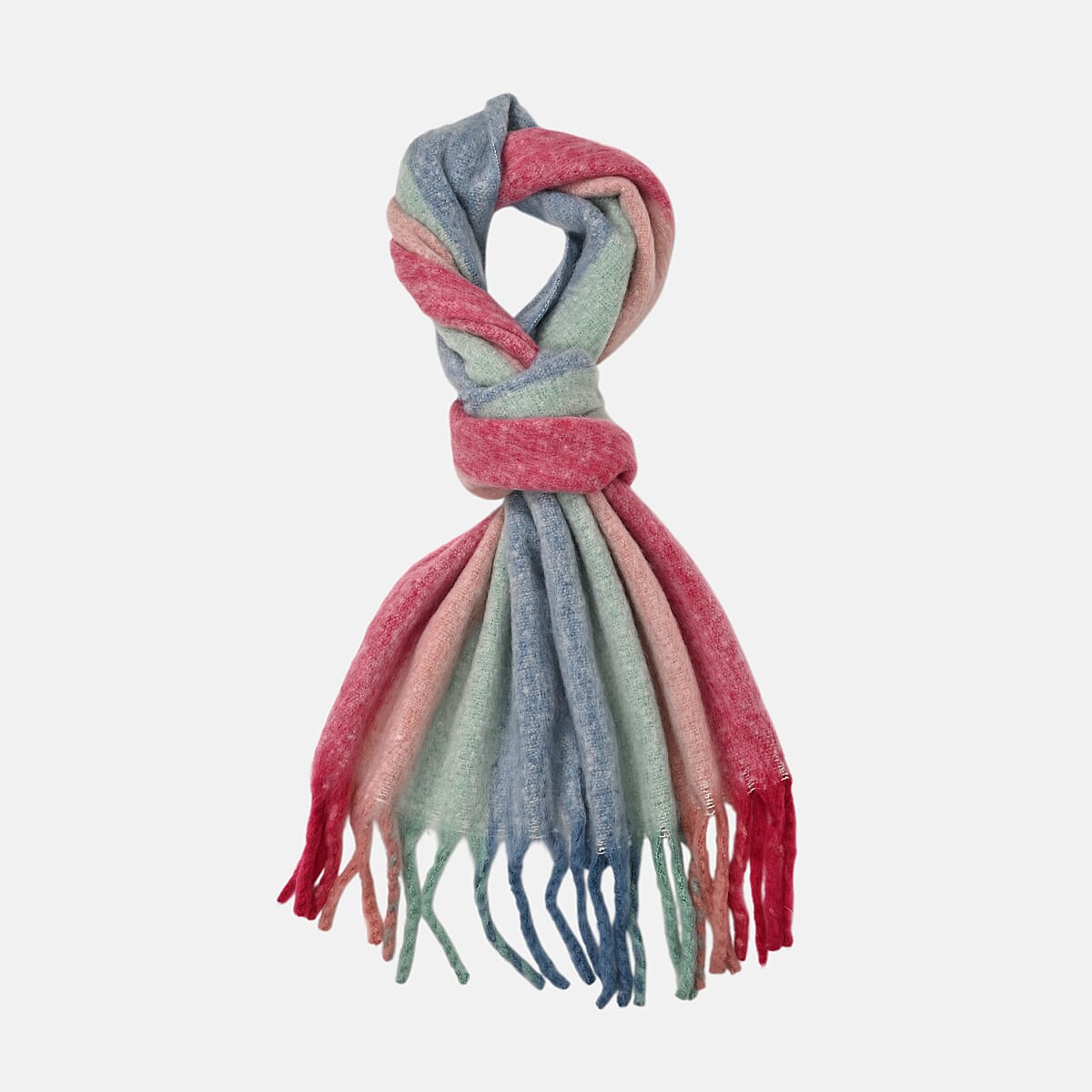 Tamsy Blue with Multi Color Scarf with Fringes image number 2