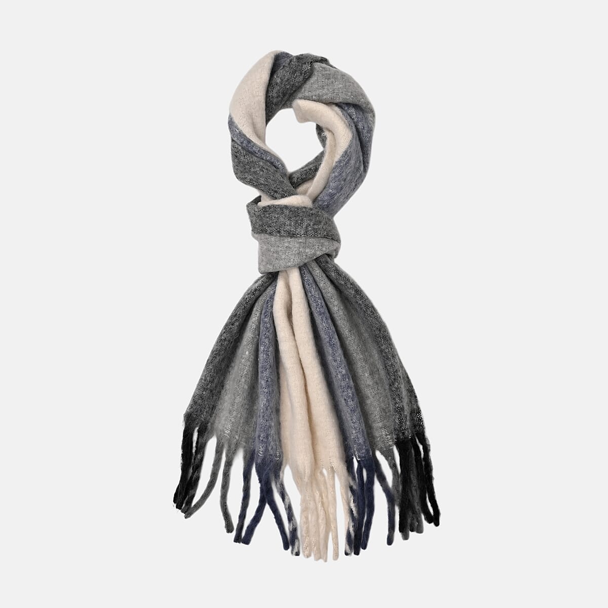 Tamsy Gray with Multi Color Scarf with Fringes image number 2