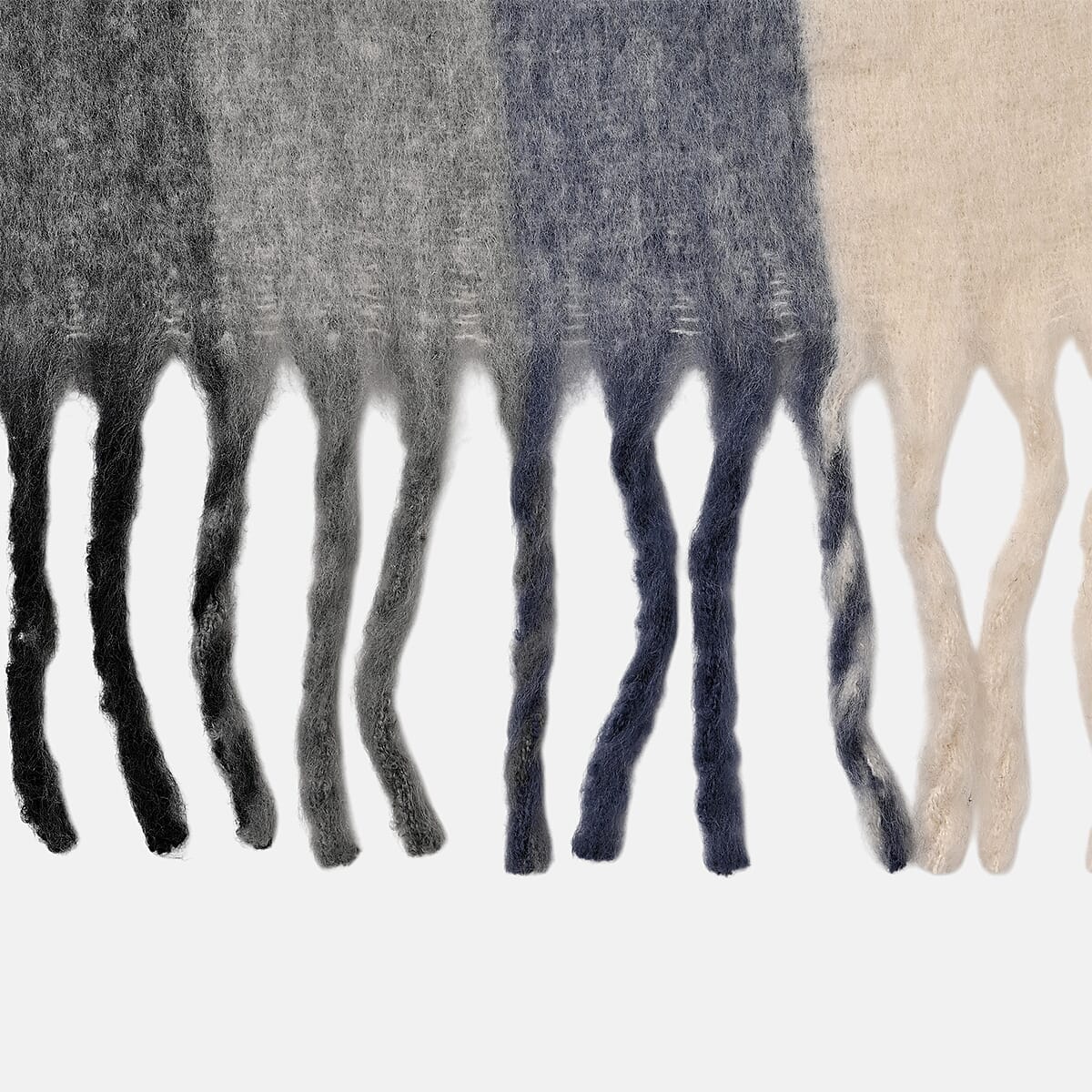 Tamsy Gray with Multi Color Scarf with Fringes image number 4