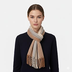 Tamsy White with Multi Color Scarf with Fringes