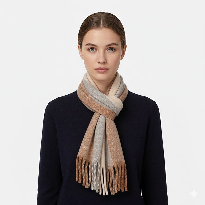Tamsy White with Multi Color Scarf with Fringes