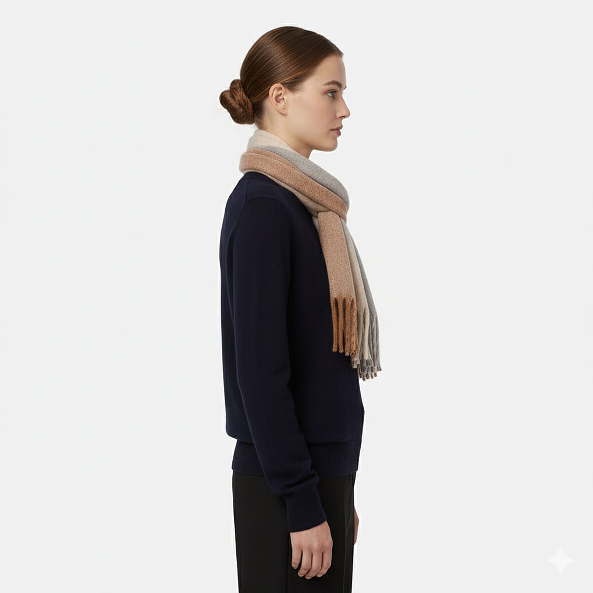 Tamsy White with Multi Color Scarf with Fringes image number 1