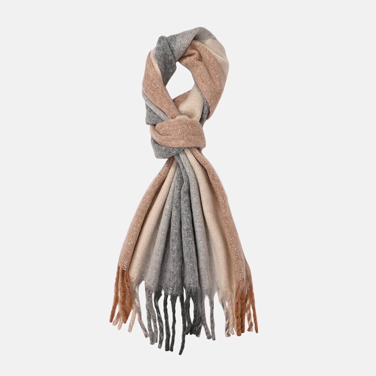 Tamsy White with Multi Color Scarf with Fringes image number 2