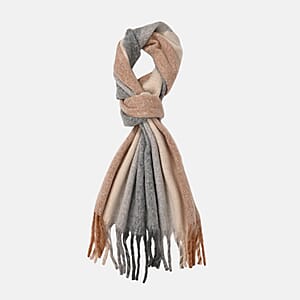 Tamsy White with Multi Color Scarf with Fringes