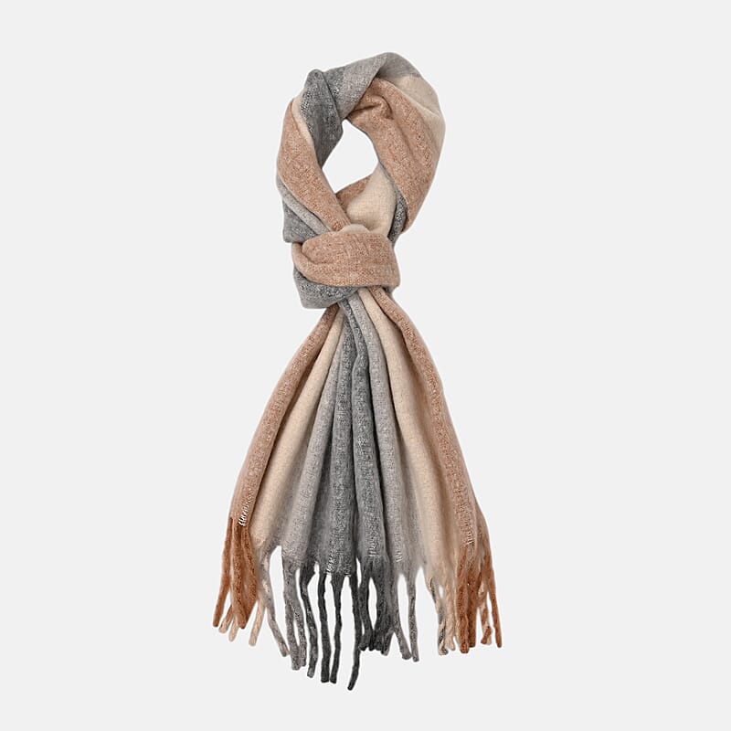 Tamsy White with Multi Color Scarf with Fringes