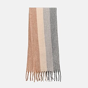 Tamsy White with Multi Color Scarf with Fringes