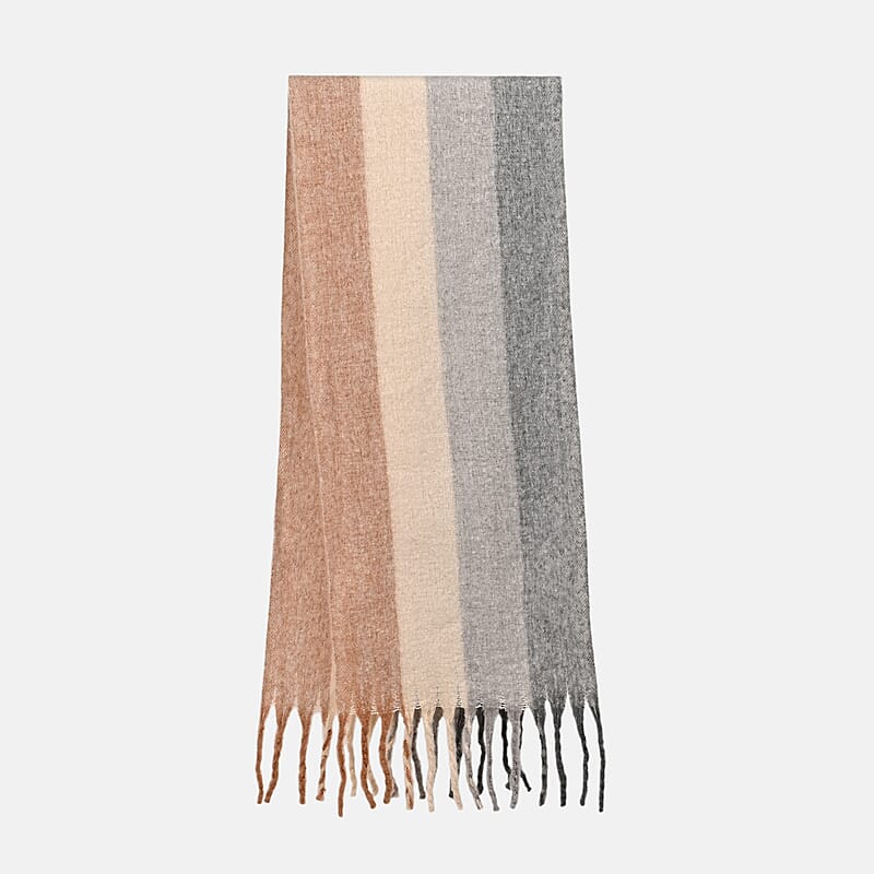Tamsy White with Multi Color Scarf with Fringes