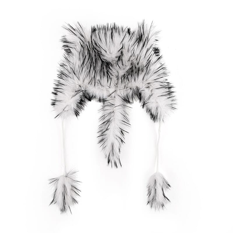 Tamsy White Hat with Bicolor Long Fur and Ears Decoration