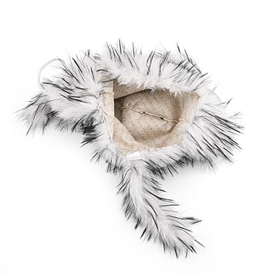 Tamsy White Hat with Bicolor Long Fur and Ears Decoration