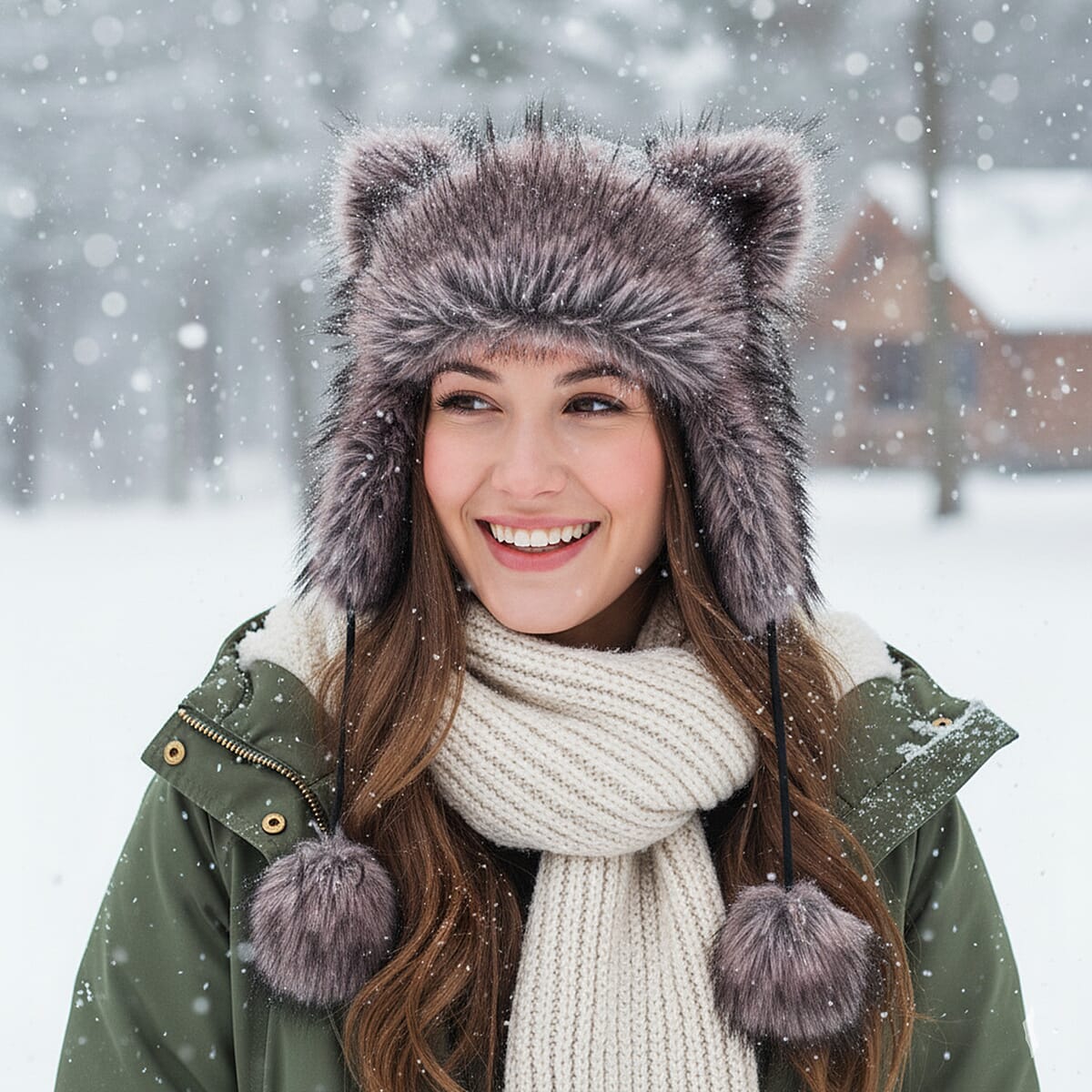 Tamsy Purple Hat with Bicolor Long Fur and Ears Decoration image number 1