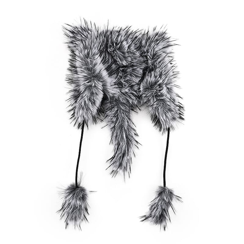 Tamsy Grey Hat with Bicolor Long Fur and Ears Decoration