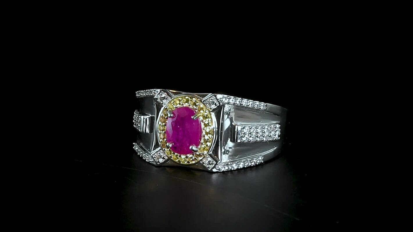 TLV D'Joy Mozambique Ruby, Multi Gemstone Men's Ring in Rhodium Over Sterling Silver (Size 10.0) 2.15 ctw