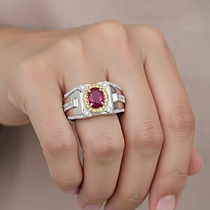 D'Joy Mozambique Ruby and Multi Gemstone 2.15 ctw Men's Ring in Rhodium Over Sterling Silver (Size 10.0)