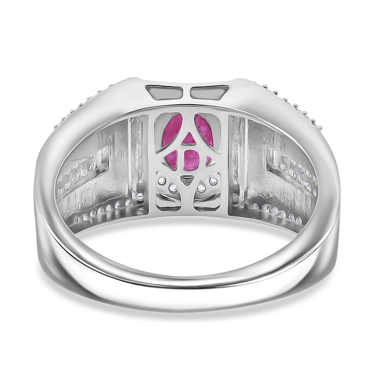 D'Joy Mozambique Ruby, Multi Gemstone Men's Ring in Rhodium Over Sterling Silver 2.15 ctw (Size 10.0) image number 4