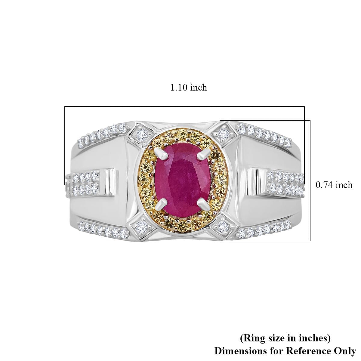 D'Joy Mozambique Ruby, Multi Gemstone Men's Ring in Rhodium Over Sterling Silver 2.15 ctw (Size 10.0) image number 5