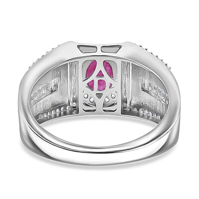 D'Joy Mozambique Ruby and Multi Gemstone 2.15 ctw Men's Ring in Rhodium Over Sterling Silver (Size 13.0)
