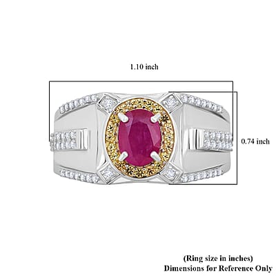D'Joy Mozambique Ruby and Multi Gemstone 2.15 ctw Men's Ring in Rhodium Over Sterling Silver (Size 13.0)