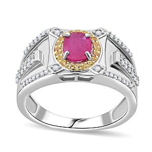 D'Joy Mozambique Ruby and Multi Gemstone 2.15 ctw Men's Ring in Rhodium Over Sterling Silver (Size 14.0)