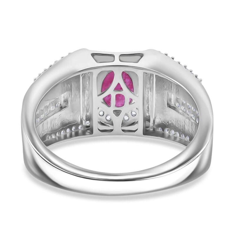 D'Joy Mozambique Ruby and Multi Gemstone 2.15 ctw Men's Ring in Rhodium Over Sterling Silver (Size 14.0)