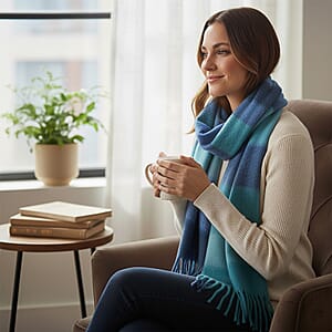 Tamsy Blue with Multi Color Scarf with Fringe