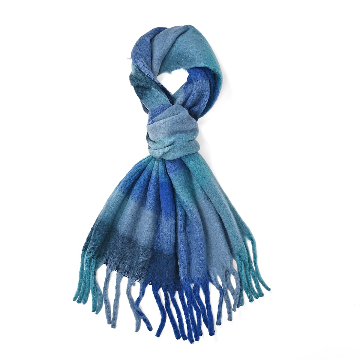 Tamsy Blue with Multi Color Scarf with Fringe image number 2