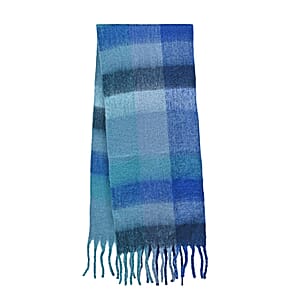 Tamsy Blue with Multi Color Scarf with Fringe