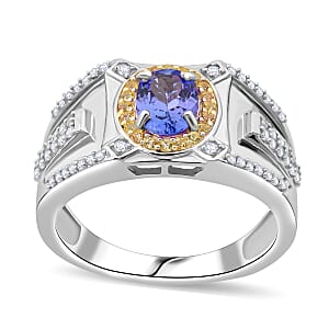 D'Joy Tanzanite and Multi Gemstone 2.00 ctw Men's Ring in Rhodium Over Sterling Silver (Size 10.0)