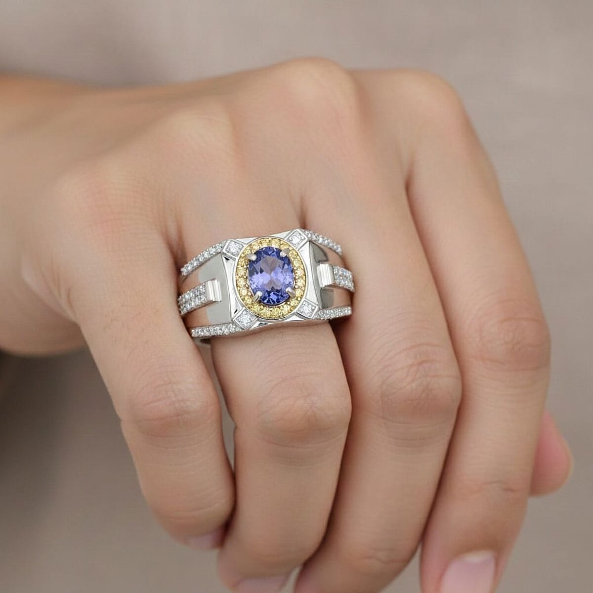 D'Joy Tanzanite and Multi Gemstone 2.00 ctw Men's Ring in Rhodium Over Sterling Silver (Size 10.0) image number 2