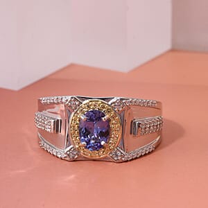 D'Joy Tanzanite and Multi Gemstone 2.00 ctw Men's Ring in Rhodium Over Sterling Silver (Size 11.0)