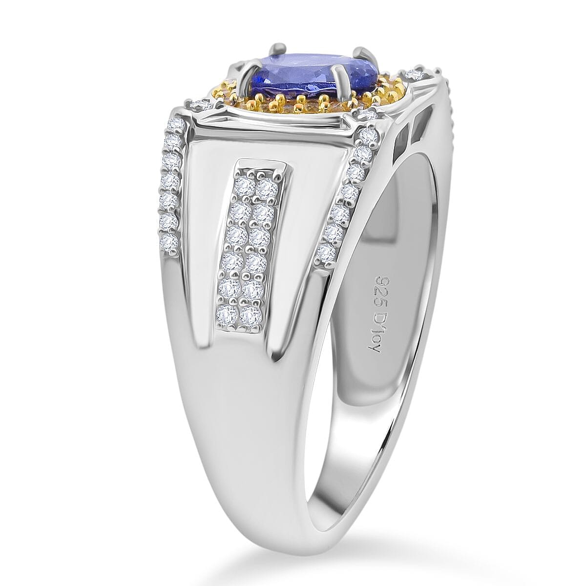 D'Joy Tanzanite and Multi Gemstone 2.00 ctw Men's Ring in Rhodium Over Sterling Silver (Size 11.0) image number 3