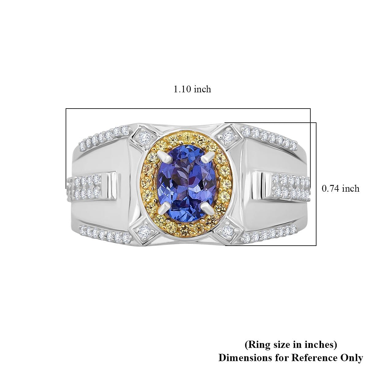 D'Joy Tanzanite and Multi Gemstone 2.00 ctw Men's Ring in Rhodium Over Sterling Silver (Size 11.0) image number 5