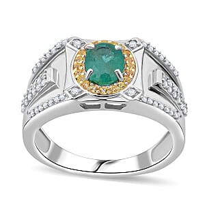 D'Joy Kagem Zambian Emerald and Multi Gemstone 2.00 ctw Men's Ring in Rhodium Over Sterling Silver (Size 10.0)