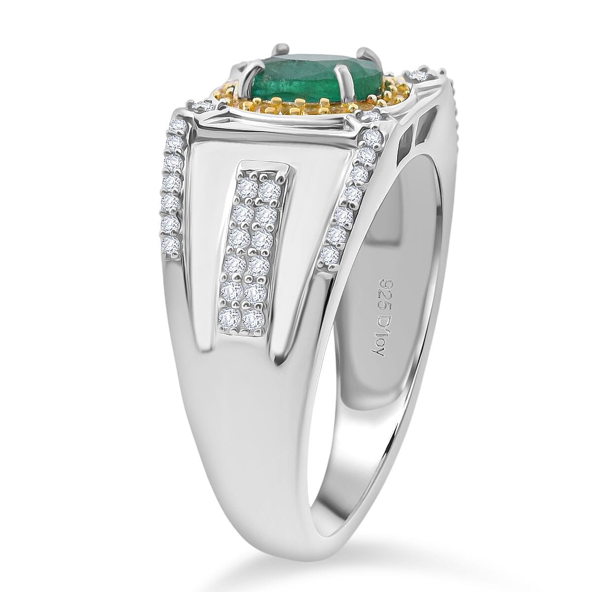 D'Joy Kagem Zambian Emerald and Multi Gemstone 2.00 ctw Men's Ring in Rhodium Over Sterling Silver (Size 10.0)