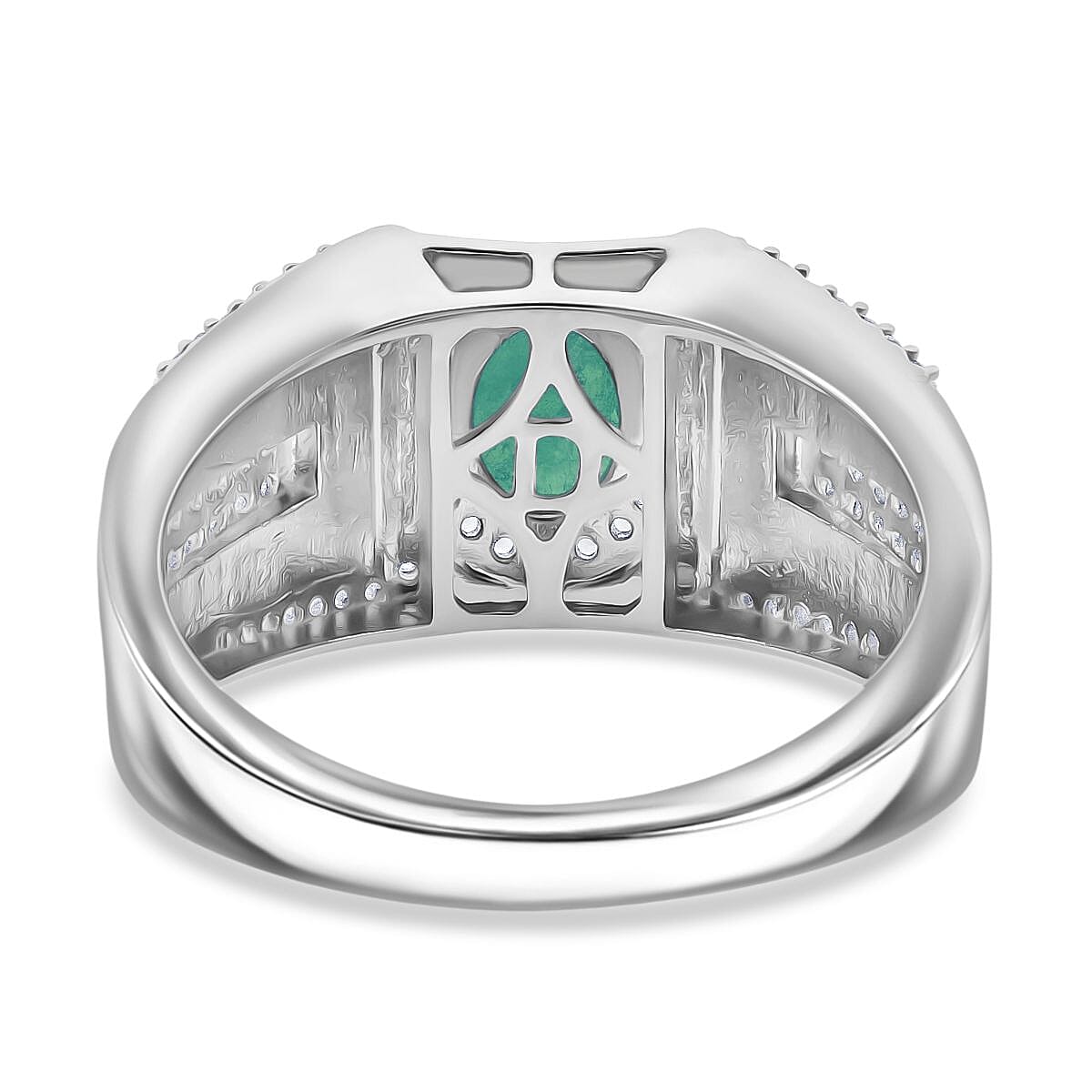 D'Joy Kagem Zambian Emerald and Multi Gemstone 2.00 ctw Men's Ring in Rhodium Over Sterling Silver (Size 10.0)