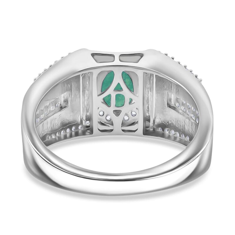 D'Joy Kagem Zambian Emerald and Multi Gemstone 2.00 ctw Men's Ring in Rhodium Over Sterling Silver (Size 10.0)