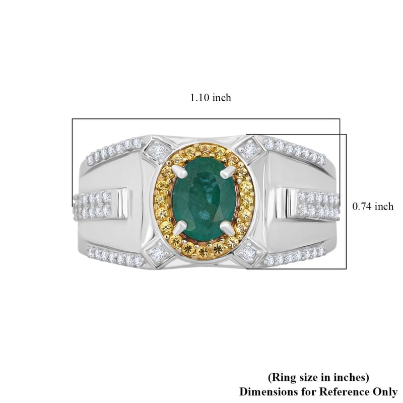 D'Joy Kagem Zambian Emerald and Multi Gemstone 2.00 ctw Men's Ring in Rhodium Over Sterling Silver (Size 10.0)