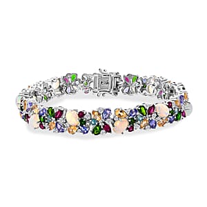 D'Joy Premium Ethiopian Welo Opal and Multi Gemstone 21.00 ctw Eternal Garden Bracelet in Rhodium Over Sterling Silver (6.50 In)