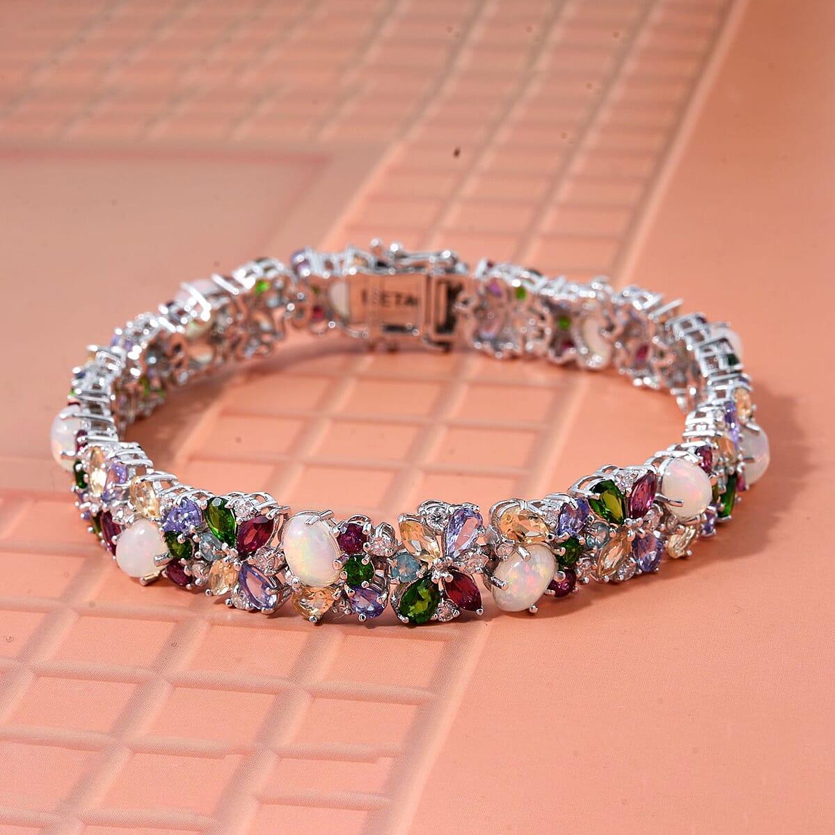 D'Joy Premium Ethiopian Welo Opal and Multi Gemstone 21.00 ctw Bracelet in Rhodium Over Sterling Silver (6.50 In) image number 1