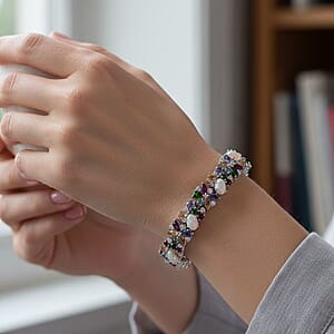 D'Joy Premium Ethiopian Welo Opal and Multi Gemstone 21.00 ctw Eternal Garden Bracelet in Rhodium Over Sterling Silver (7.25 In)