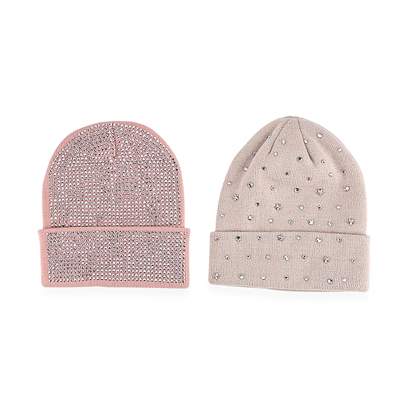 Tamsy Pink Knitted 2pcs Beanie