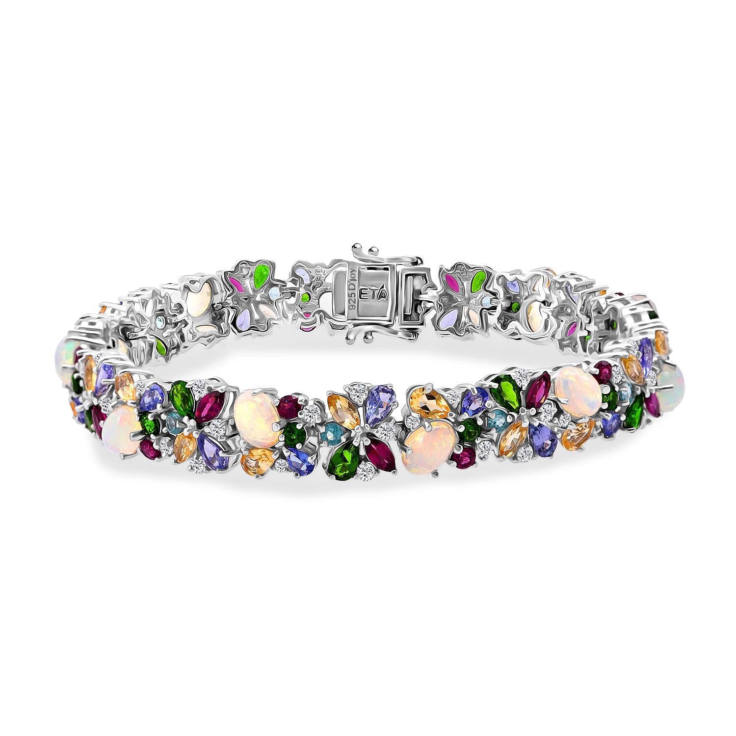 D'Joy Premium Ethiopian Welo Opal and Multi Gemstone 21.00 ctw Eternal Garden Bracelet in Rhodium Over Sterling Silver (8.00 In)