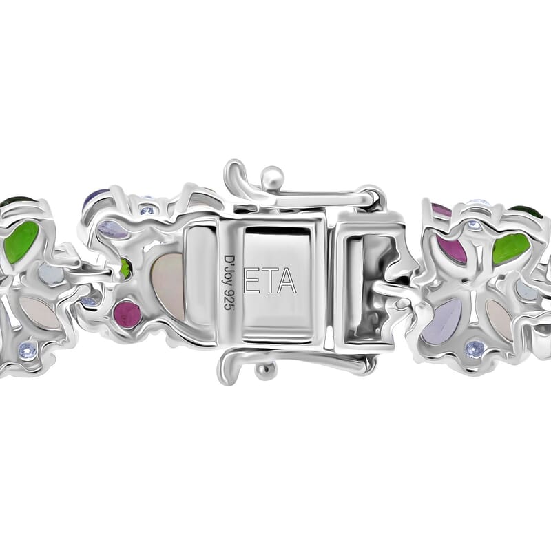 D'Joy Premium Ethiopian Welo Opal and Multi Gemstone 21.00 ctw Eternal Garden Bracelet in Rhodium Over Sterling Silver (8.00 In)