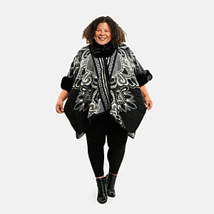 Instyle Black Broque Faux Fur Ruana - One Size Fits Most