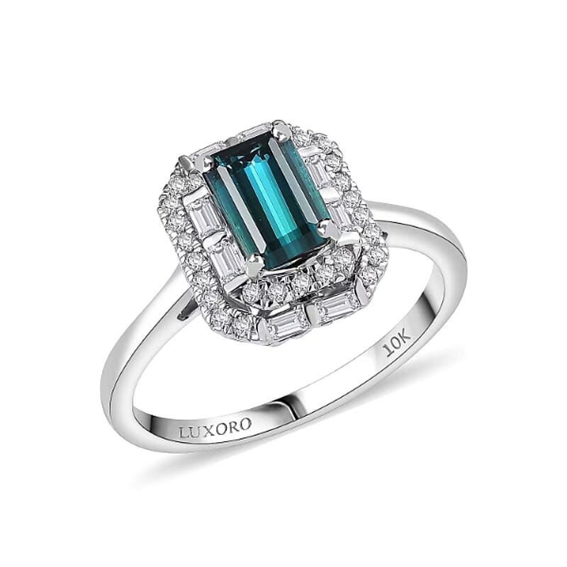 Certified and Appraised Luxoro AAA Monte Belo Indicolite, Diamond Ring in 10K White Gold 1.51 ctw (Size 10.0)