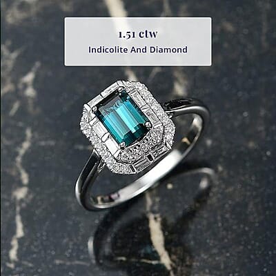 Certified and Appraised Luxoro AAA Monte Belo Indicolite, Diamond Ring in 10K White Gold 1.51 ctw (Size 10.0)